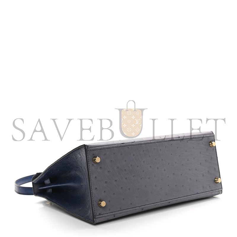 H**mes master ostrich horseshoe kelly sellier 28 gris agate bleu iris (28*22*10cm)